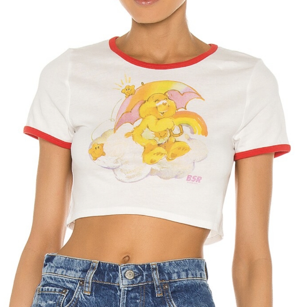 NEW By Samii Ryan Raining Care Bears Ringer Tee White Medium